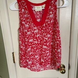 Anthropologie Red and White Elephant Print Top